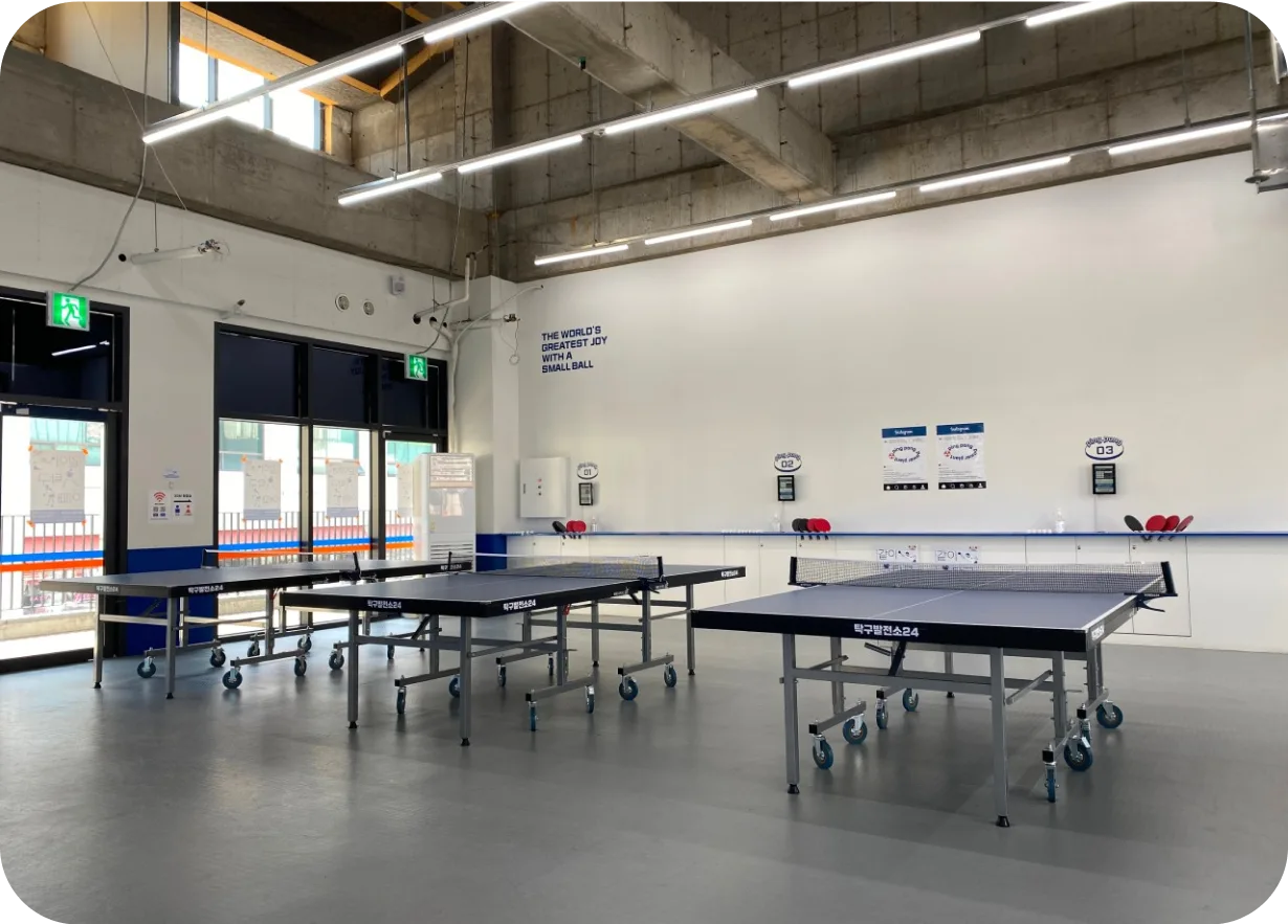 Inside an unmanned table tennis club running ZeroEyes — kiosk and scoreboard