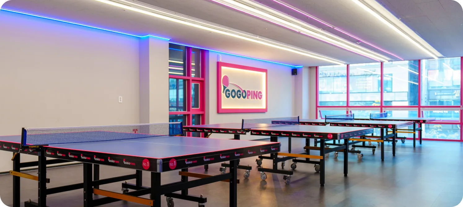 A 40-pyeong (132 m²) unmanned ping pong center fitted out through a franchise package